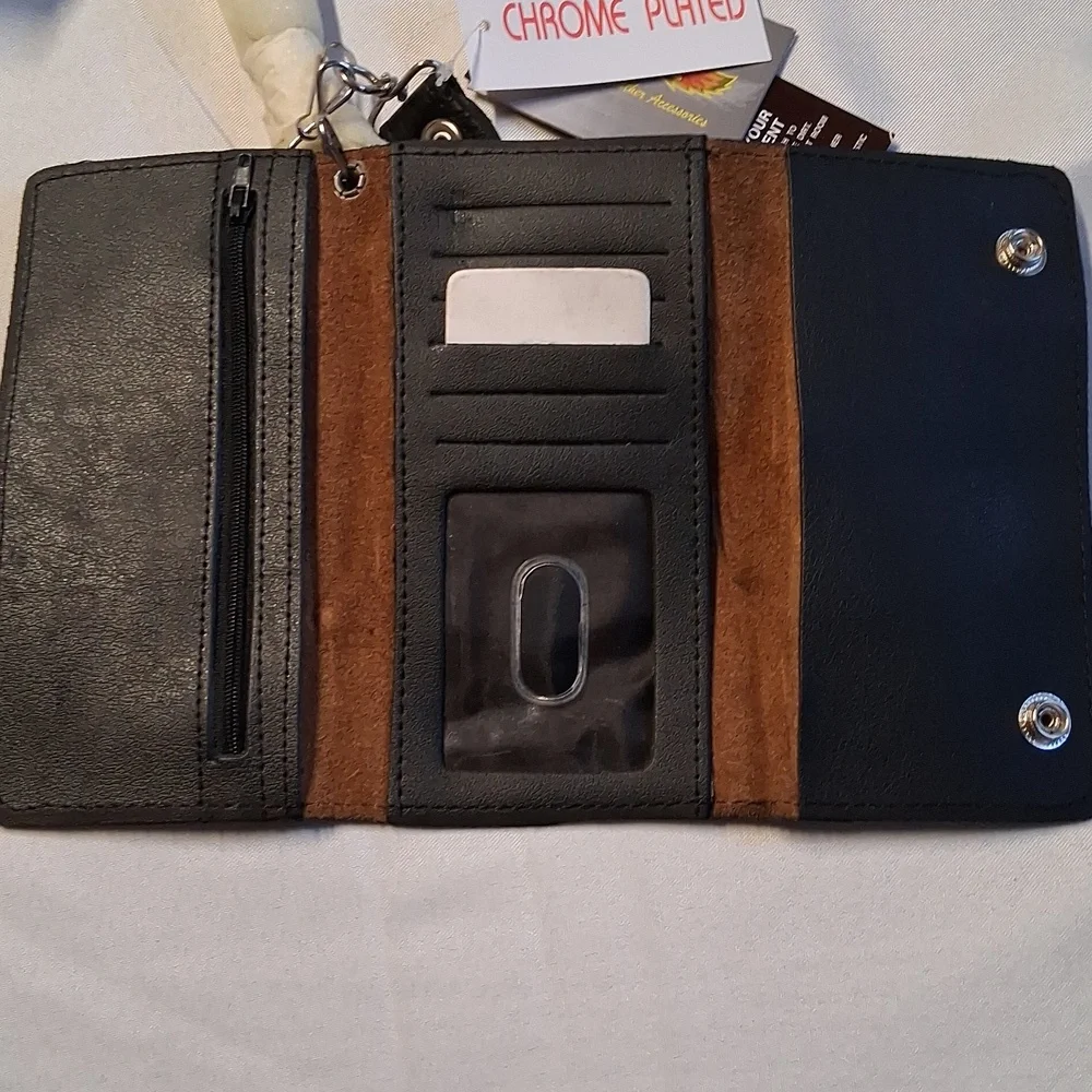 NWT Mens UNIK Brown Leather Snap Closure Biker Wallet